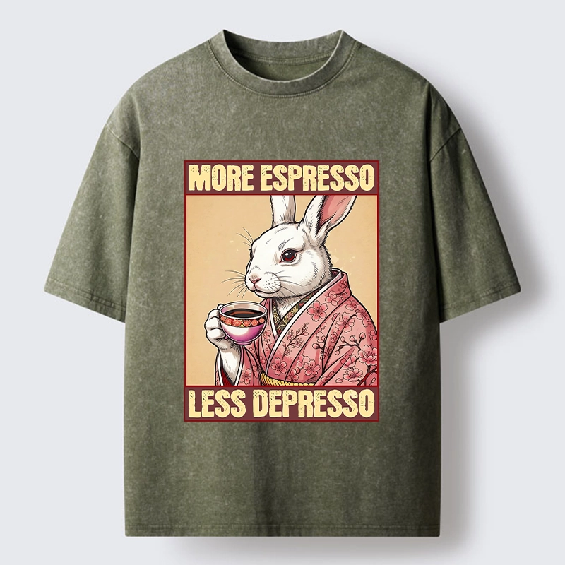 Tokyo-Tiger Happy Sakura Bunny Drinks Morning Espresso Washed T-Shirt