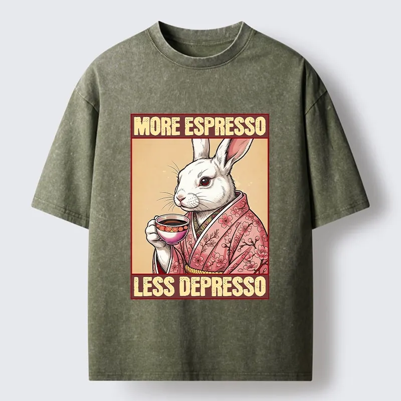 Tokyo-Tiger Happy Sakura Bunny Drinks Morning Espresso Washed T-Shirt