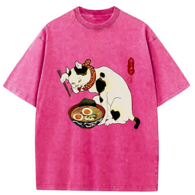 Tokyo-Tiger The Cat Obsessed With Ramen Washed T-Shirt