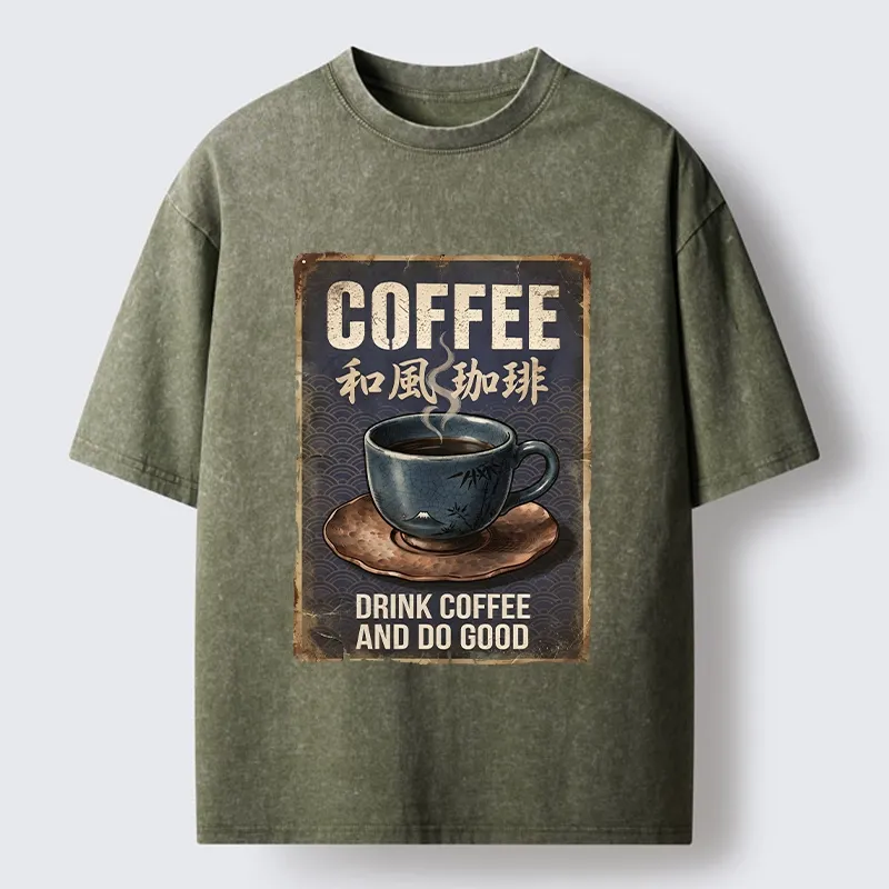 Tokyo-Tiger Funny Japanese Coffee Life Quote Washed T-Shirt