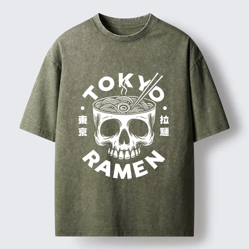 Tokyo-Tiger Dark Tokyo Ramen Funny Meme Washed T-Shirt
