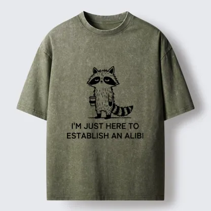 Tokyo-Tiger Minimal Raccoon Coffee Joke Line Art Washed T-Shirt