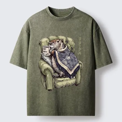 Tokyo-Tiger Relax Capybara Cozy Sofa Warm Blanket Washed T-Shirt