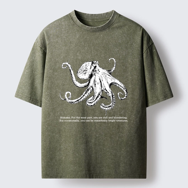 Tokyo-Tiger Vintage Octopus Line Drawing Washed T-Shirt