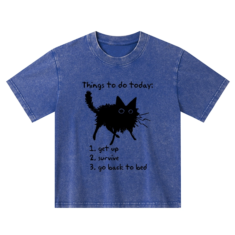 Tokyo-Tiger Lazy Cat Survive Day Funny Meme Kids Washed T-Shirt