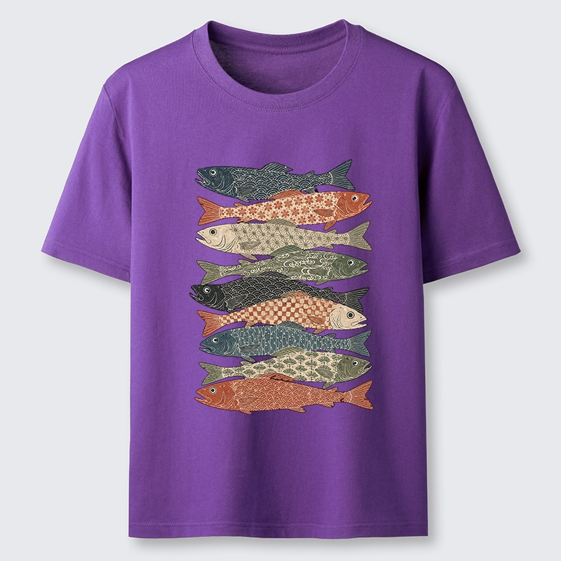 Tokyo-Tiger Patterned Stack Fish Japanese Block Print Classic T-Shirt