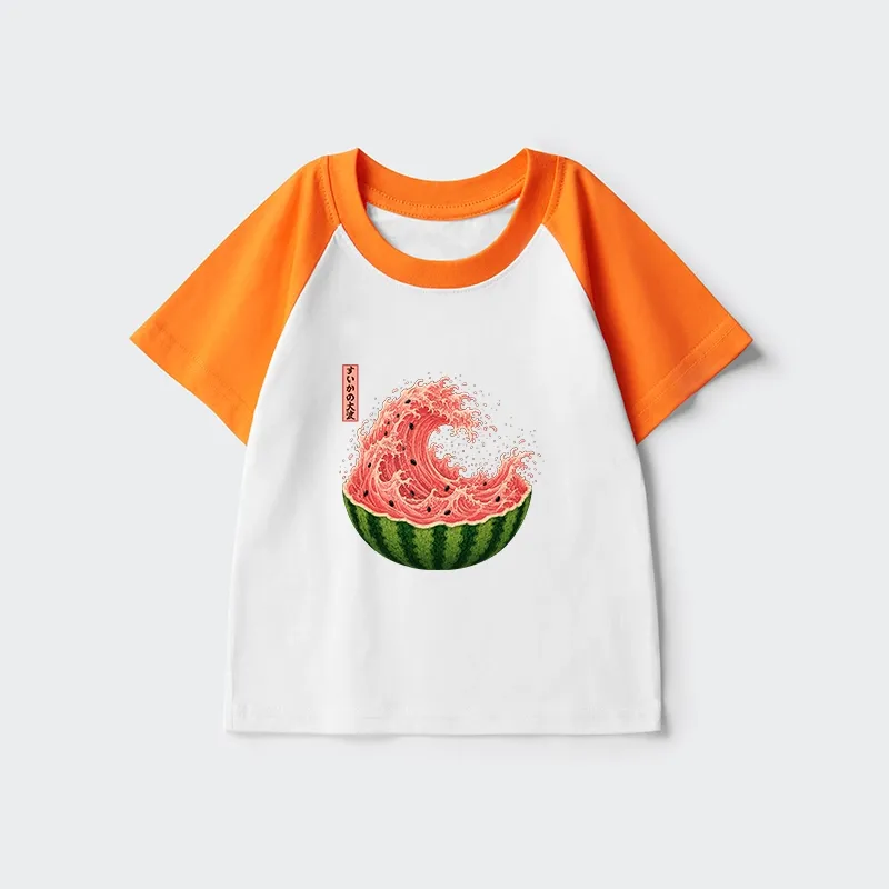 Tokyo-Tiger Watermelon Wave Summer Ukiyo Art Kids Raglan T-shirt