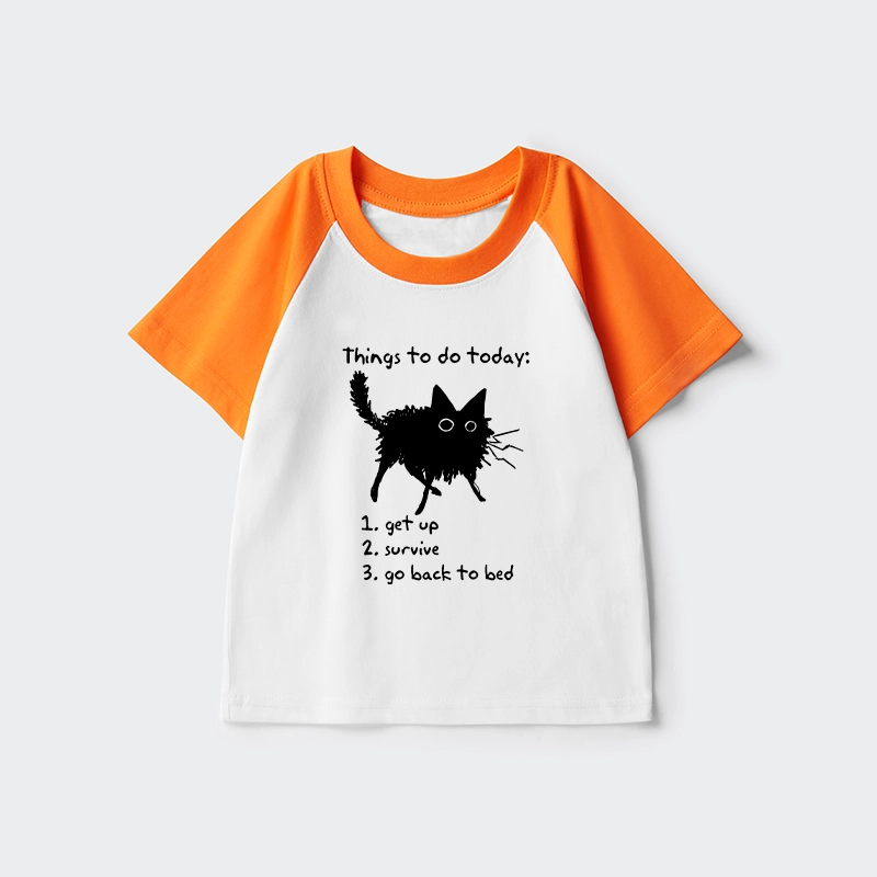 Tokyo-Tiger Lazy Cat Survive Day Funny Meme Kids Raglan T-shirt