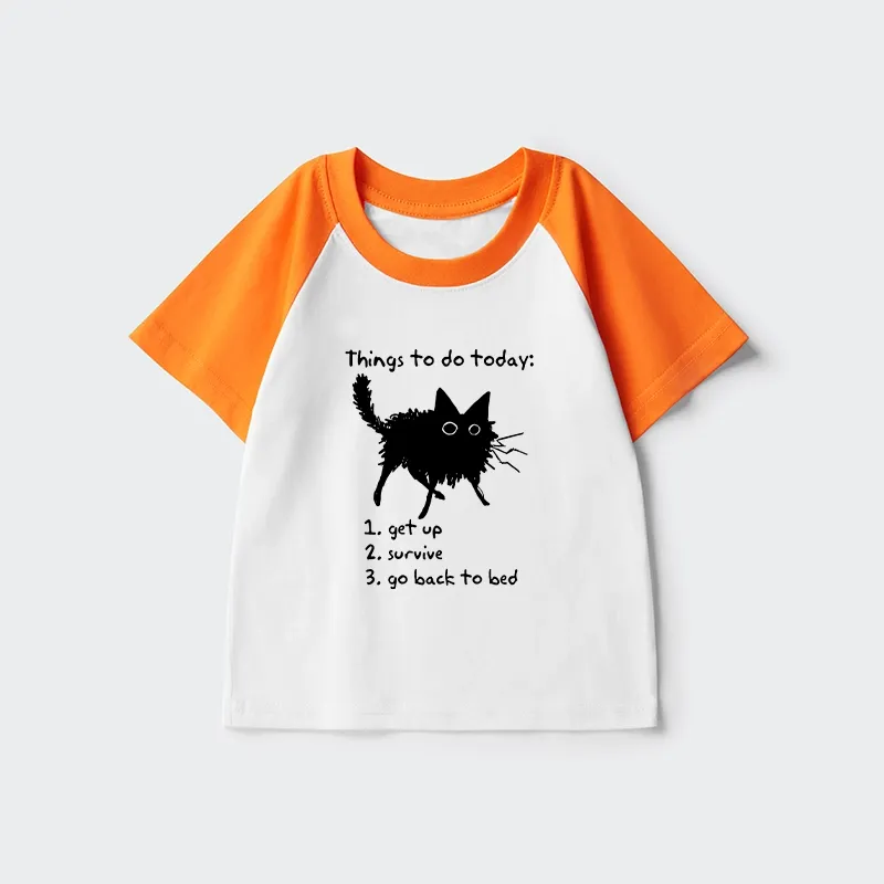 Tokyo-Tiger Lazy Cat Survive Day Funny Meme Kids Raglan T-shirt