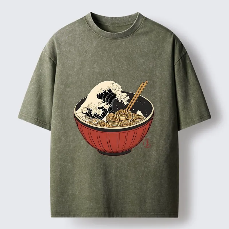 Tokyo-Tiger Great Wave Inside Ramen Bowl Washed T-Shirt