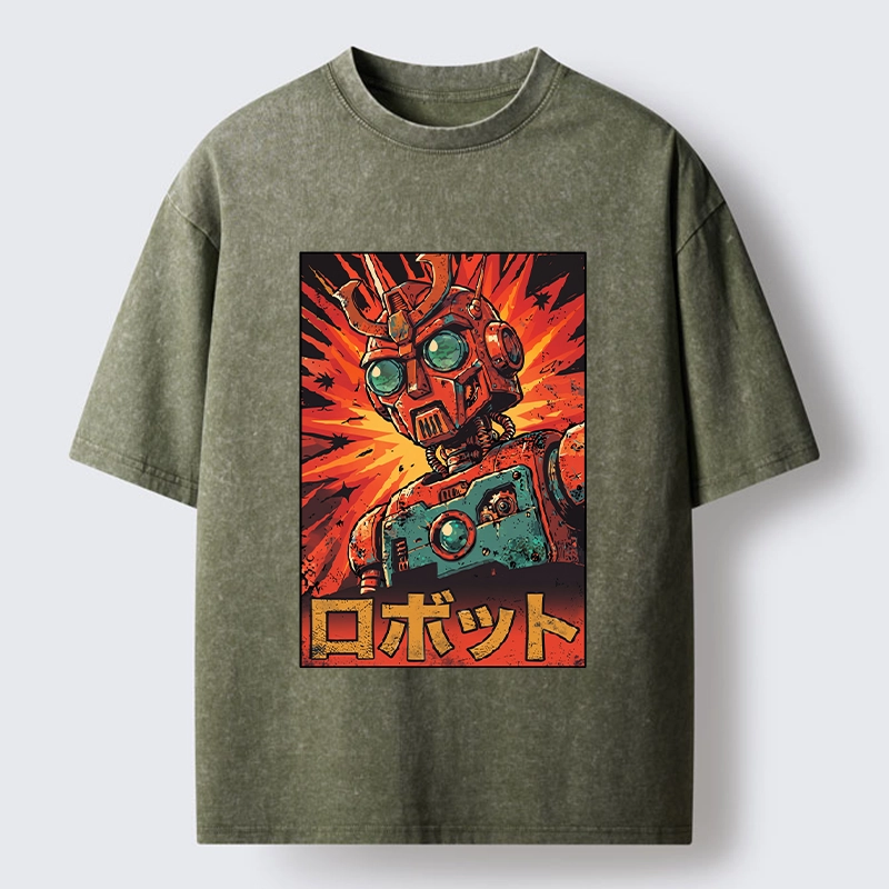 Tokyo-Tiger Retro Japanese Robot Washed T-Shirt