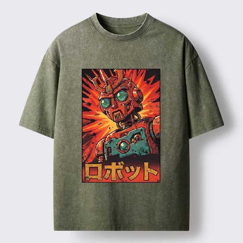 Tokyo-Tiger Retro Japanese Robot Washed T-Shirt