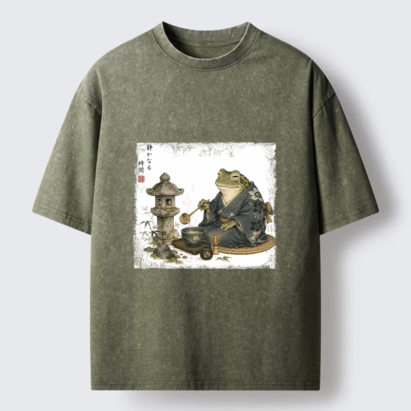 Tokyo-Tiger Calm Kimono Tea Frog Washed T-Shirt