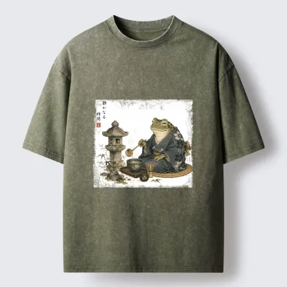 Tokyo-Tiger Calm Kimono Tea Frog Washed T-Shirt