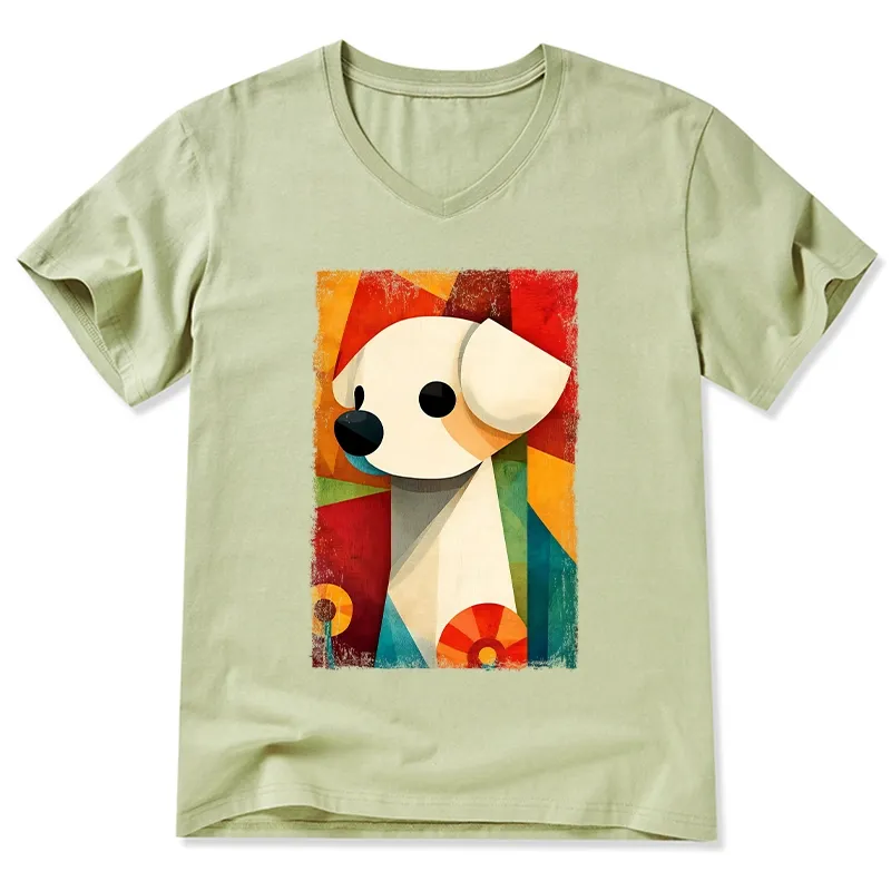 Tokyo-Tiger Retro Abstract Color Block Puppy Art V-Neck Classic T-Shirt