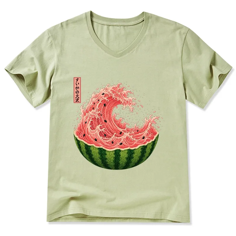 Tokyo-Tiger Watermelon Wave Summer Ukiyo Art V-Neck Classic T-Shirt