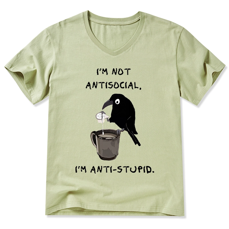Tokyo-Tiger Cool Crow Sips Calm Coffee Alone V-Neck Classic T-Shirt
