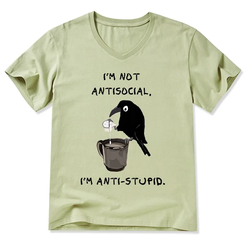 Tokyo-Tiger Cool Crow Sips Calm Coffee Alone V-Neck Classic T-Shirt