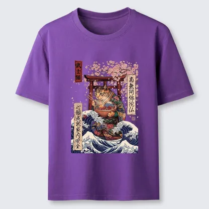 Tokyo-Tiger Samurai Cat Eating Noodles Wave Scene Classic T-Shirt