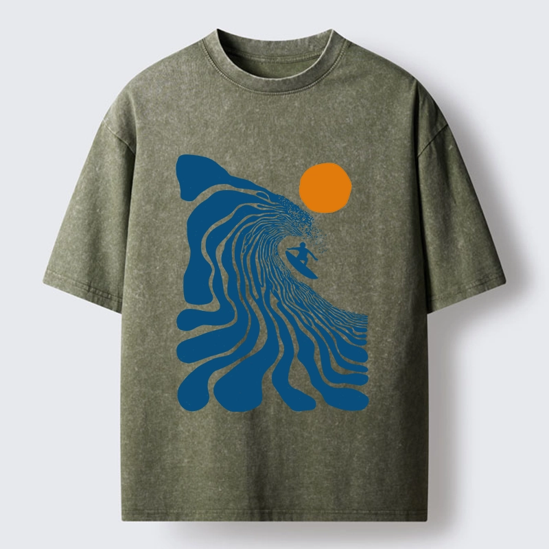 Tokyo-Tiger Retro Wave Surfer Guy Washed T-Shirt