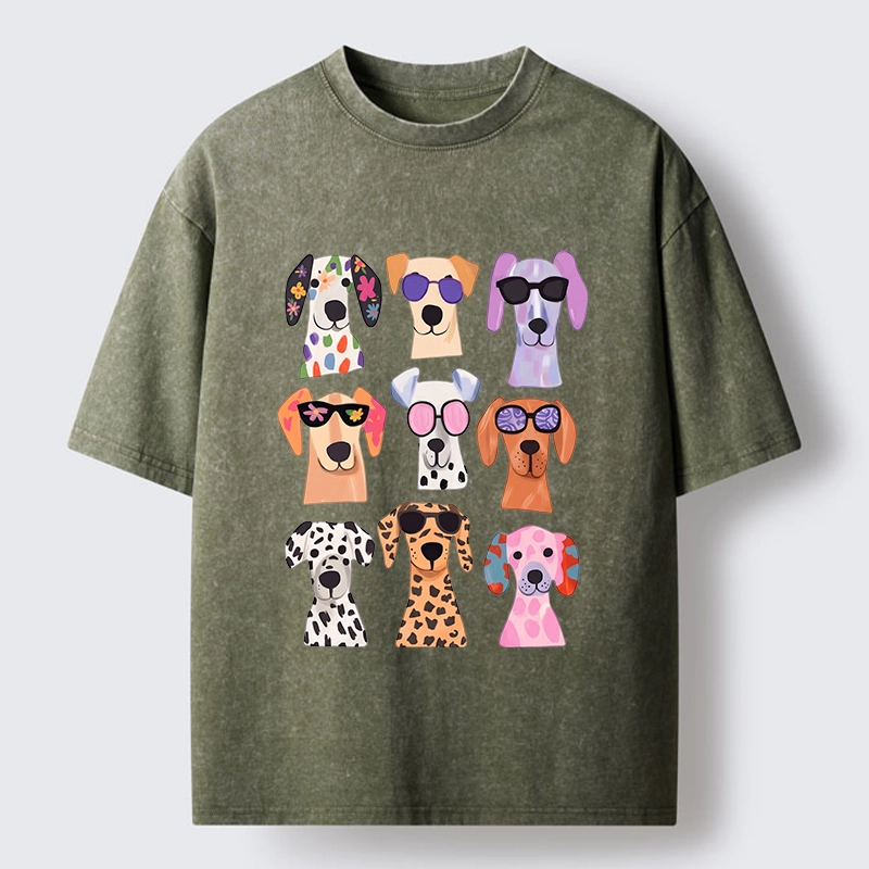 Tokyo-Tiger Colorful Dog Squad Meme Washed T-Shirt
