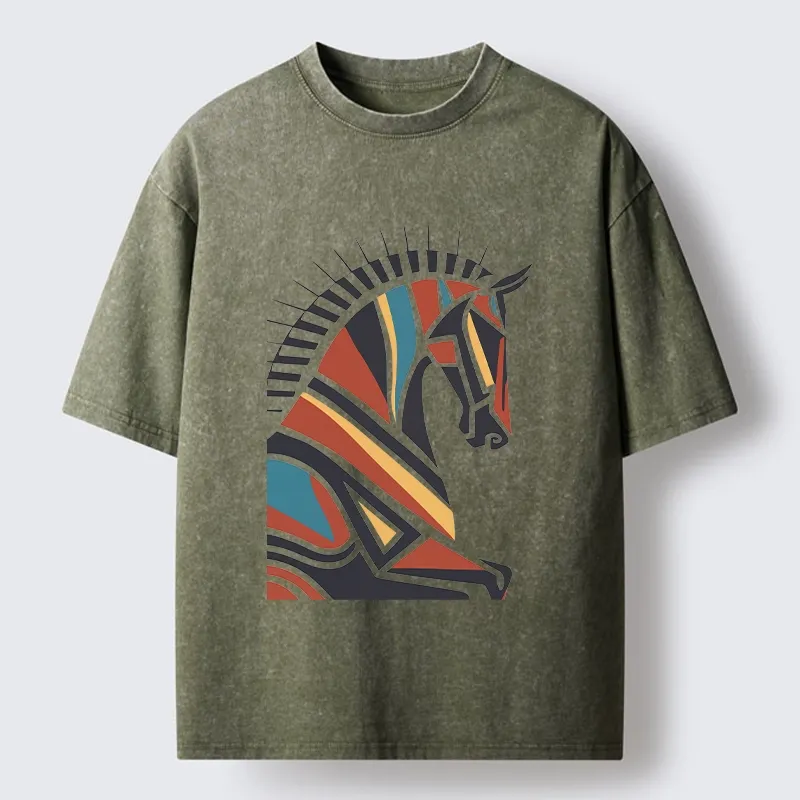 Tokyo-Tiger Geometric Color Horse Washed T-Shirt