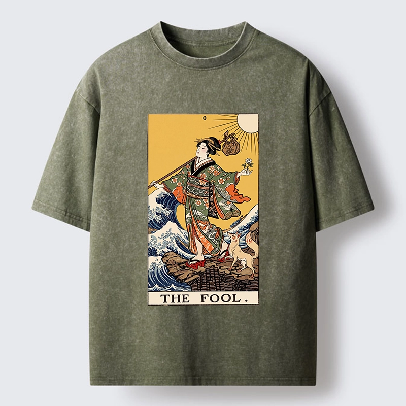 Tokyo-Tiger Ukiyo E Fool Tarot Washed T-Shirt