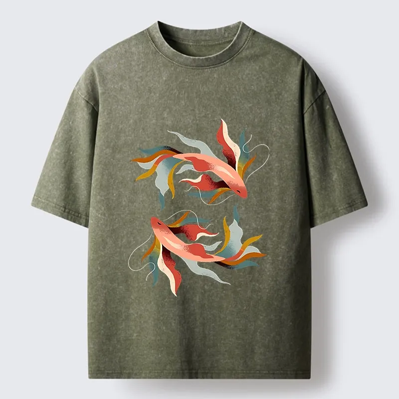 Tokyo-Tiger Twin Color Koi Fish Washed T-Shirt