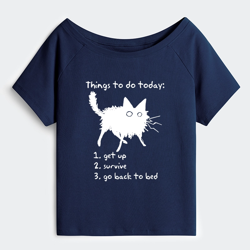 Tokyo-Tiger Lazy Cat Survive Day Funny Meme Off Shoulder T-Shirt