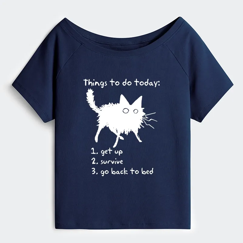 Tokyo-Tiger Lazy Cat Survive Day Funny Meme Off Shoulder T-Shirt