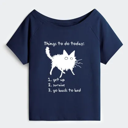Tokyo-Tiger Lazy Cat Survive Day Funny Meme Off Shoulder T-Shirt