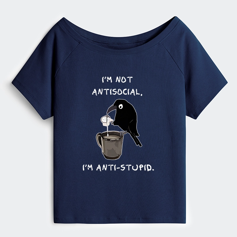 Tokyo-Tiger Cool Crow Sips Calm Coffee Alone Off Shoulder T-Shirt