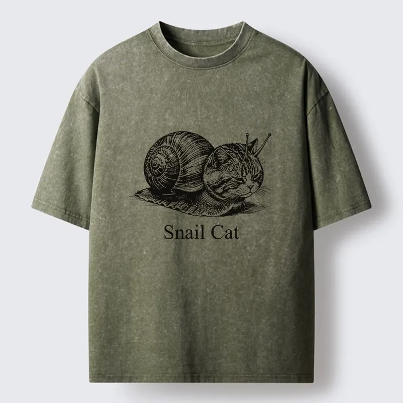 Tokyo-Tiger Weird Snail Cat Meme Washed T-Shirt
