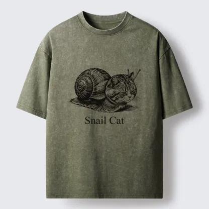 Tokyo-Tiger Weird Snail Cat Meme Washed T-Shirt