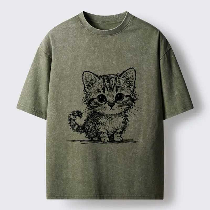 Tokyo-Tiger Black Ink Baby Cat Washed T-Shirt