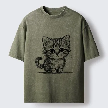Tokyo-Tiger Black Ink Baby Cat Washed T-Shirt