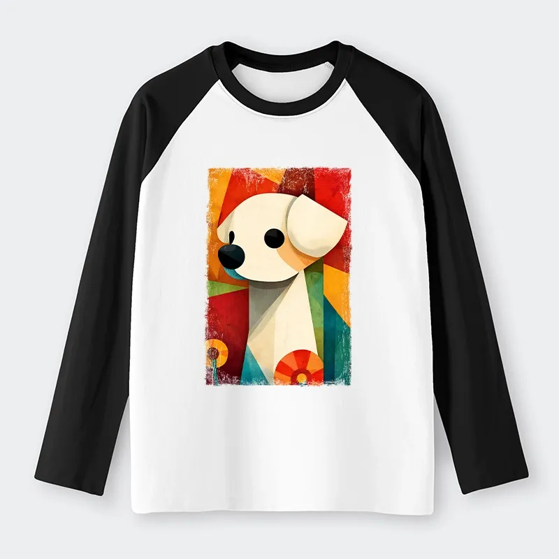 Tokyo-Tiger Retro Abstract Color Block Puppy Art Raglan Long Sleeve T-shirt