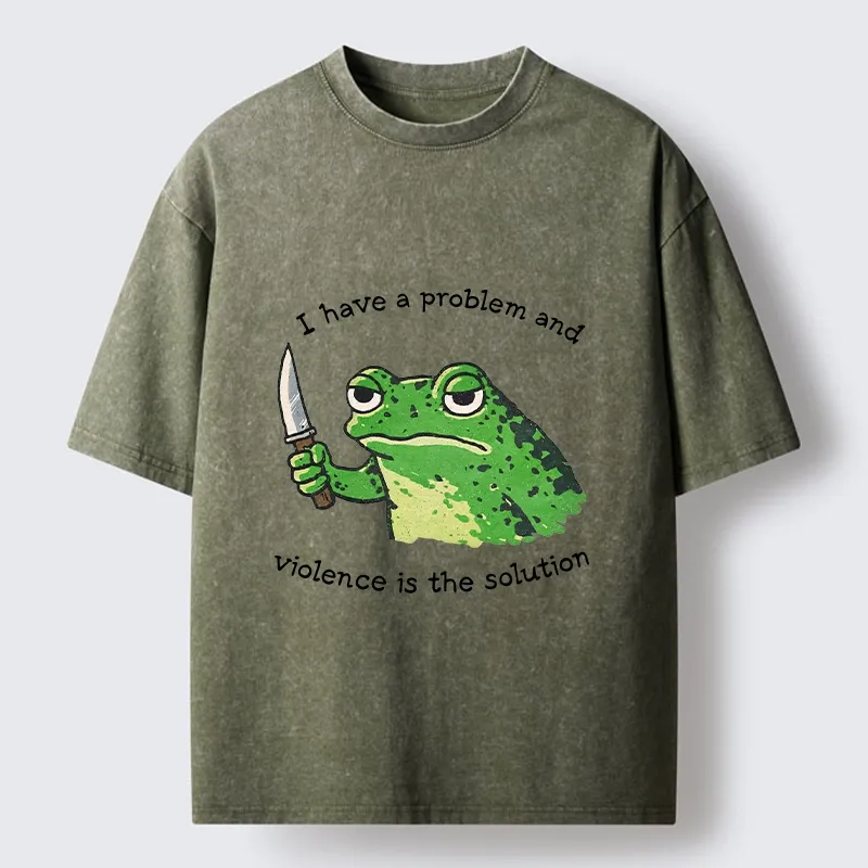 Tokyo-Tiger Funny Meme Knife Frog Washed T-Shirt