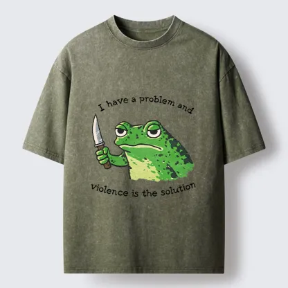 Tokyo-Tiger Funny Meme Knife Frog Washed T-Shirt