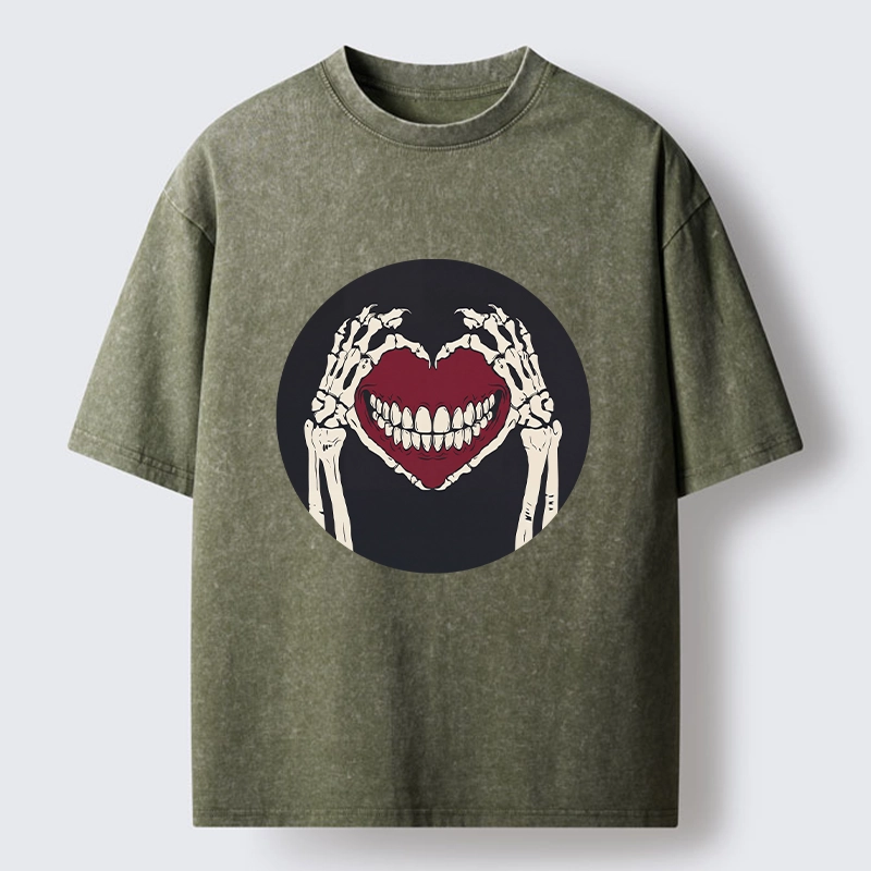 Tokyo-Tiger Skull Hand Love Sign Washed T-Shirt