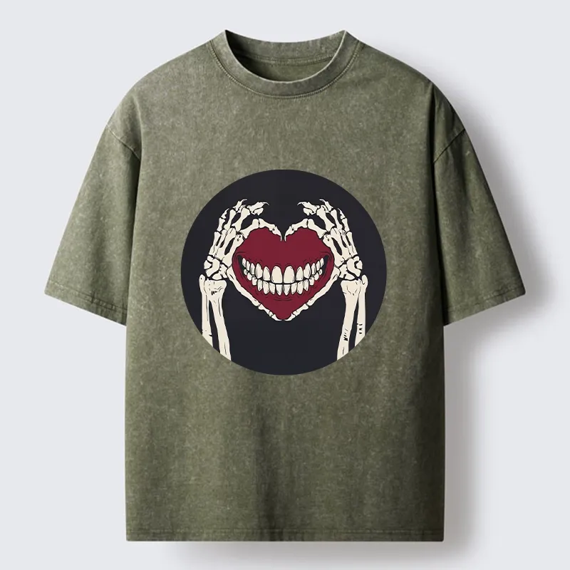 Tokyo-Tiger Skull Hand Love Sign Washed T-Shirt