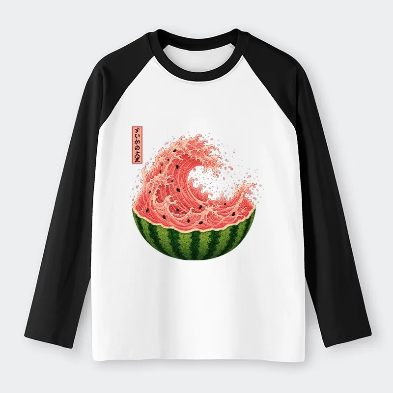 Tokyo-Tiger Watermelon Wave Summer Ukiyo Art Raglan Long Sleeve T-shirt
