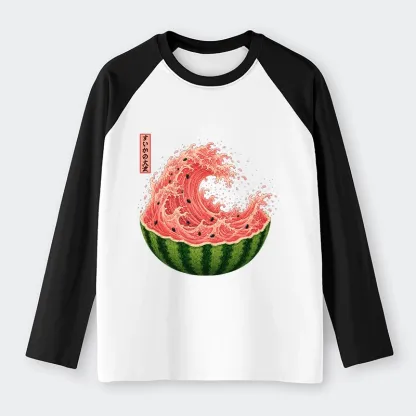 Tokyo-Tiger Watermelon Wave Summer Ukiyo Art Raglan Long Sleeve T-shirt