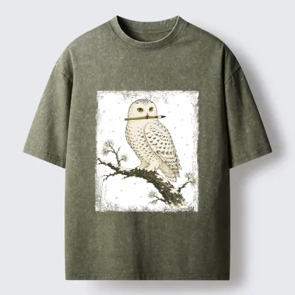 Tokyo-Tiger Snow Owl Painter Washed T-Shirt