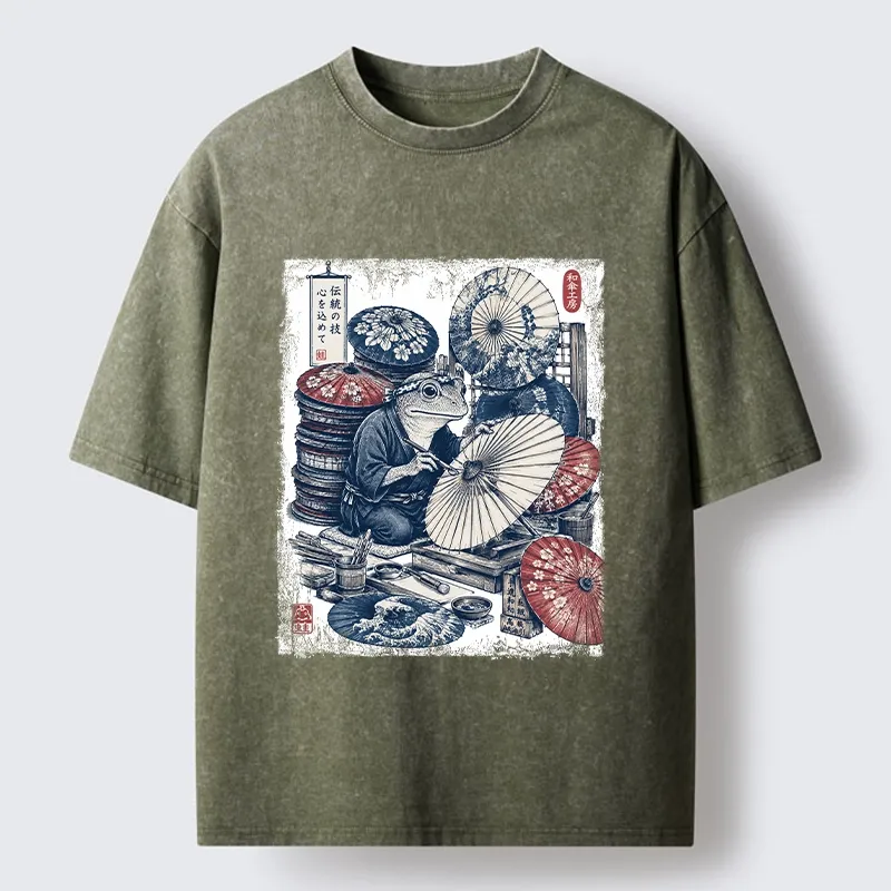 Tokyo-Tiger Umbrella Maker Frog Washed T-Shirt