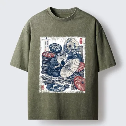 Tokyo-Tiger Umbrella Maker Frog Washed T-Shirt