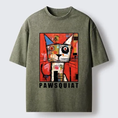 Tokyo-Tiger Abstract Picasso Cat Art Washed T-Shirt