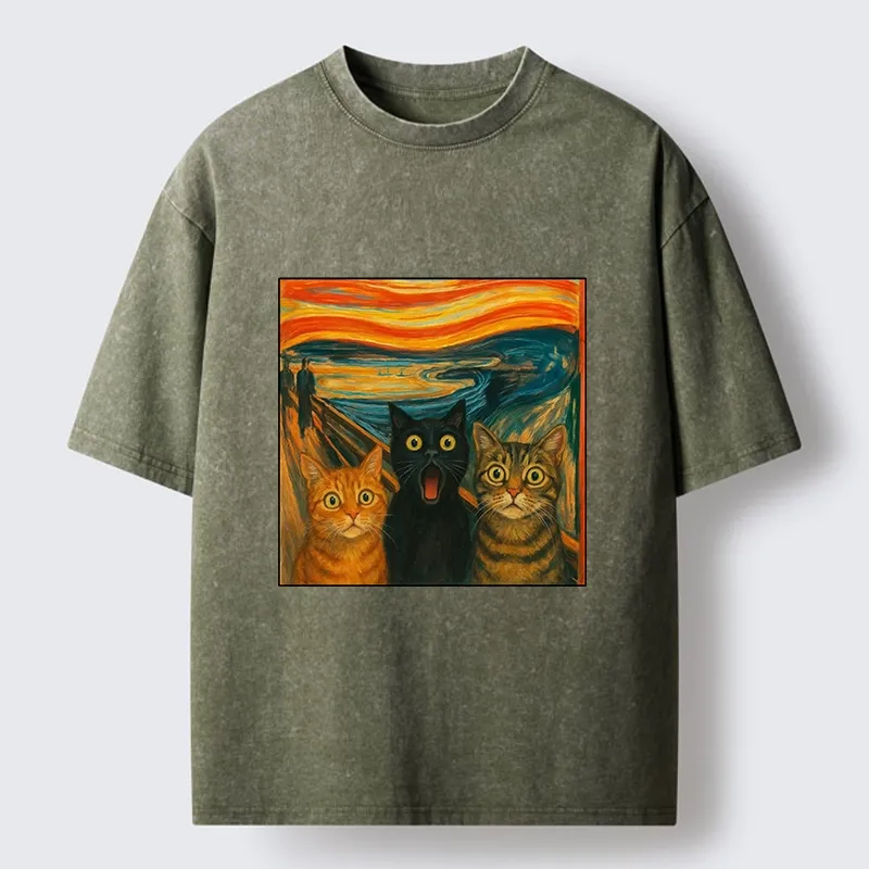 Tokyo-Tiger Funny Meme Scream Cats Washed T-Shirt