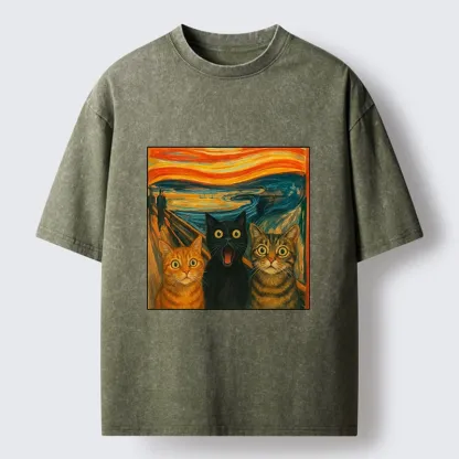 Tokyo-Tiger Funny Meme Scream Cats Washed T-Shirt