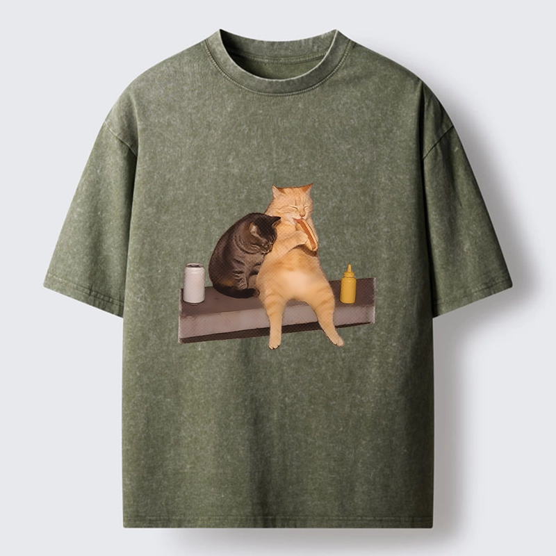 Tokyo-Tiger Hot Dog Snack Cats Washed T-Shirt